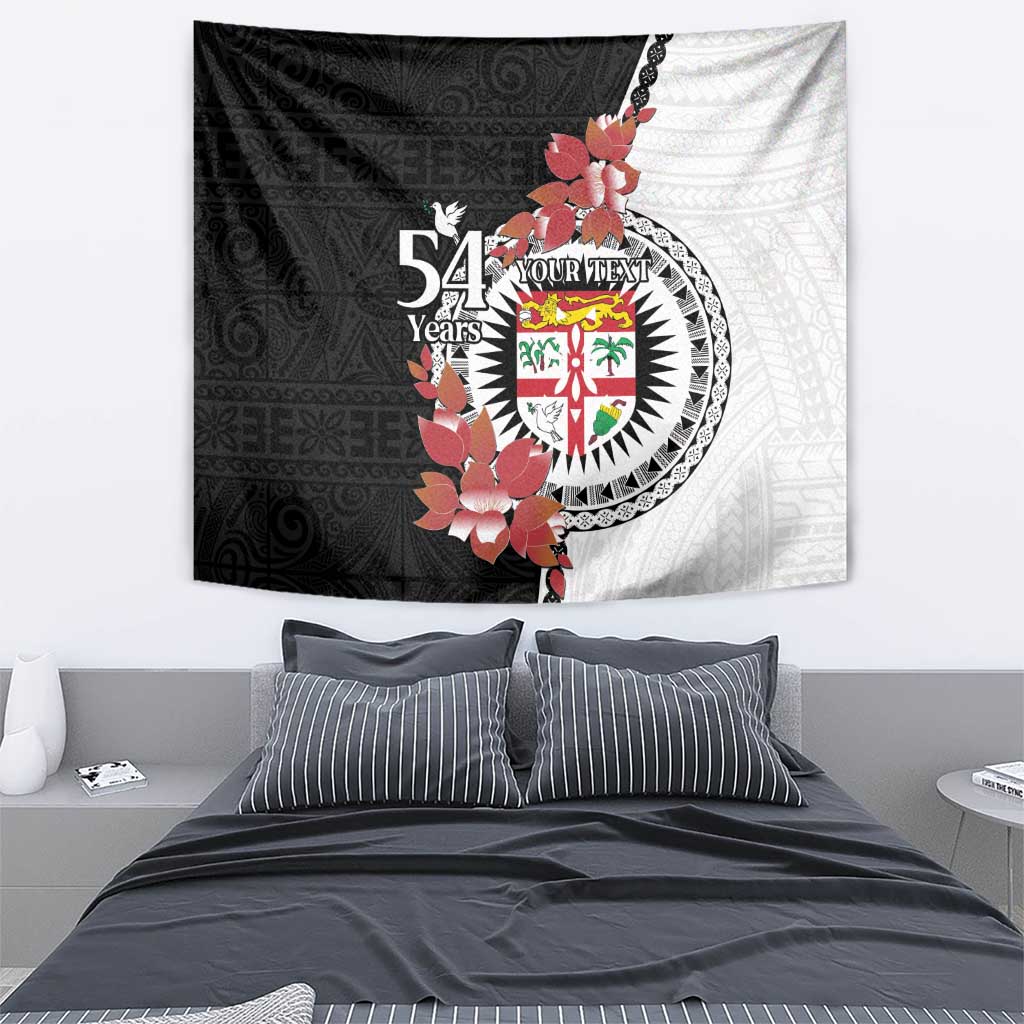 Personalised Fiji Day Tapestry Fijian Tapa Pattern Mix Tagimoucia - Black Version LT14 - Polynesian Pride