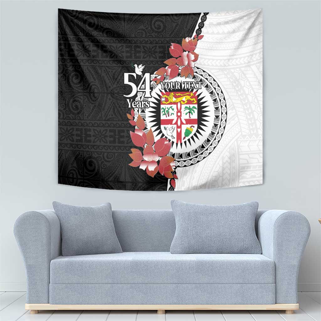 Personalised Fiji Day Tapestry Fijian Tapa Pattern Mix Tagimoucia - Black Version LT14 - Polynesian Pride