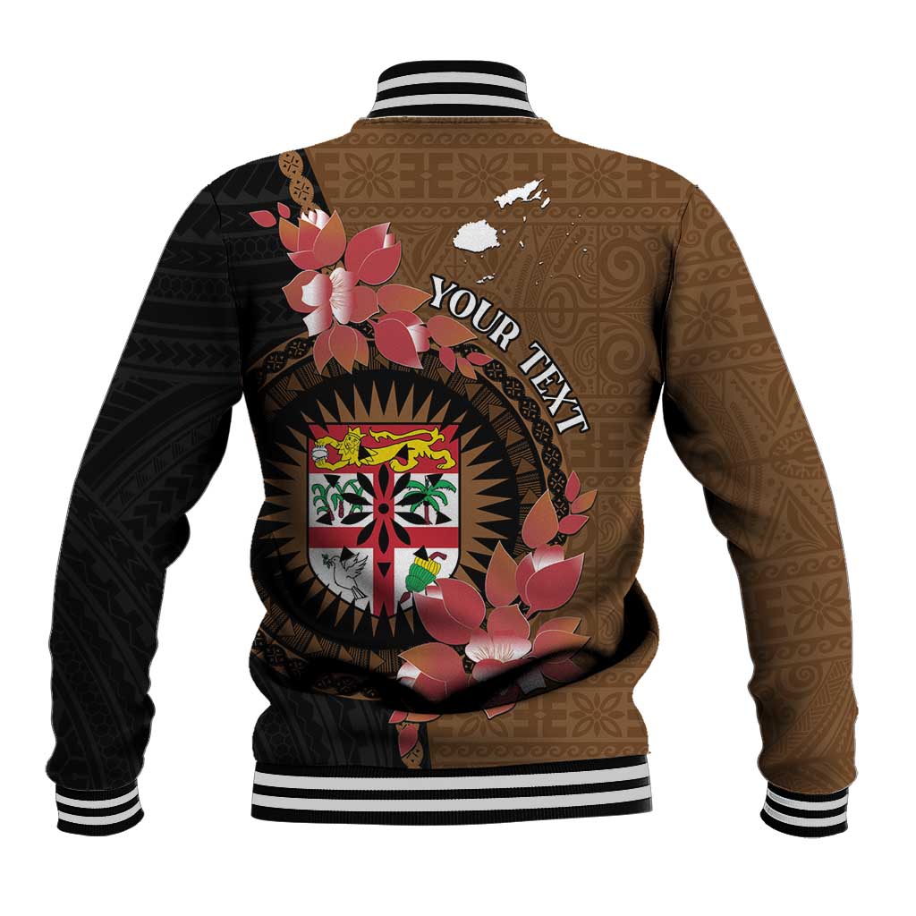 Personalised Fiji Day Baseball Jacket Fijian Tapa Pattern Mix Tagimoucia - Brown Version LT14 - Polynesian Pride