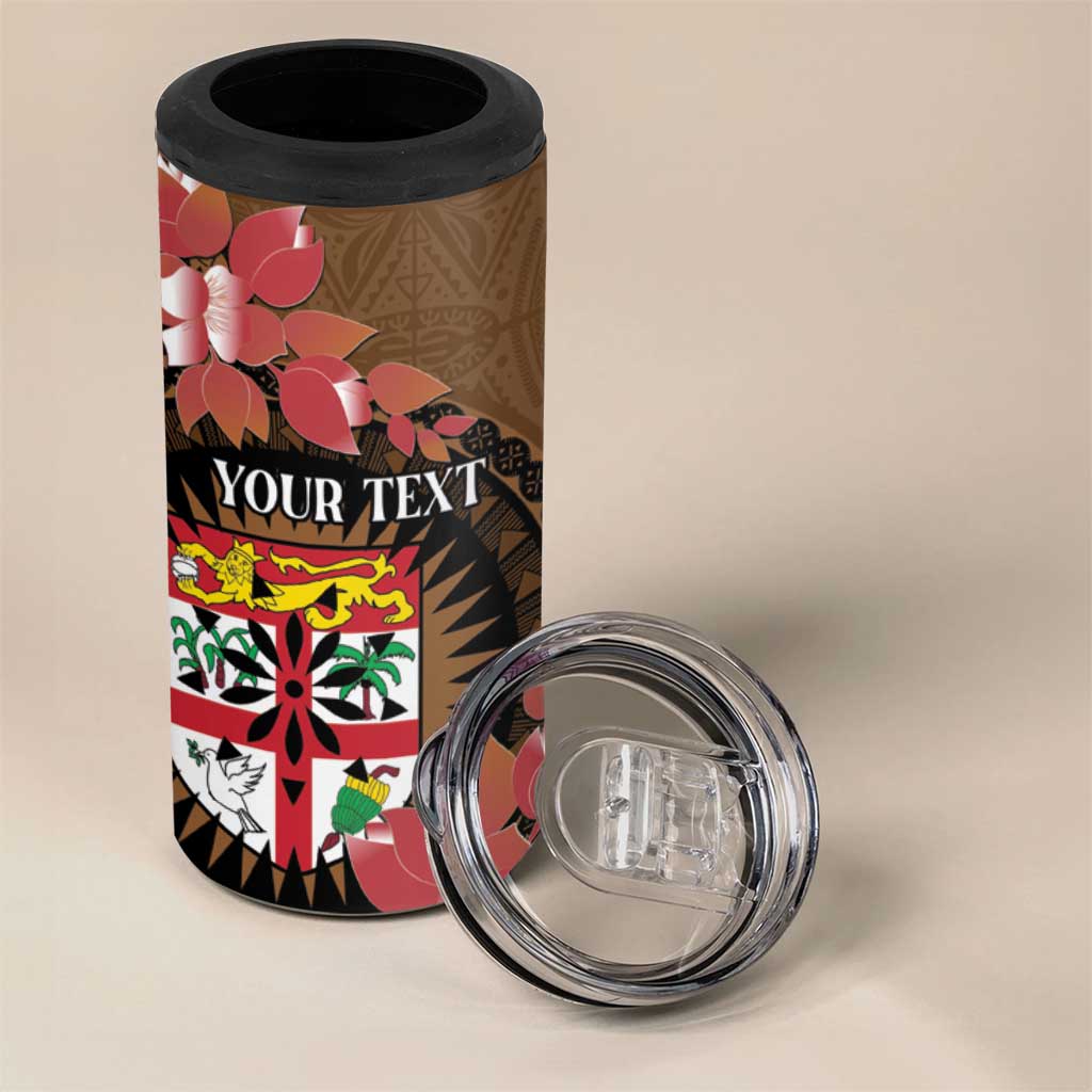 Personalised Fiji Day 4 in 1 Can Cooler Tumbler Fijian Tapa Pattern Mix Tagimoucia - Brown Version