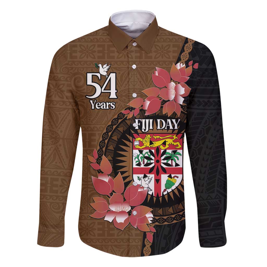 Personalised Fiji Day Family Matching Tank Maxi Dress and Hawaiian Shirt Fijian Tapa Pattern Mix Tagimoucia - Brown Version