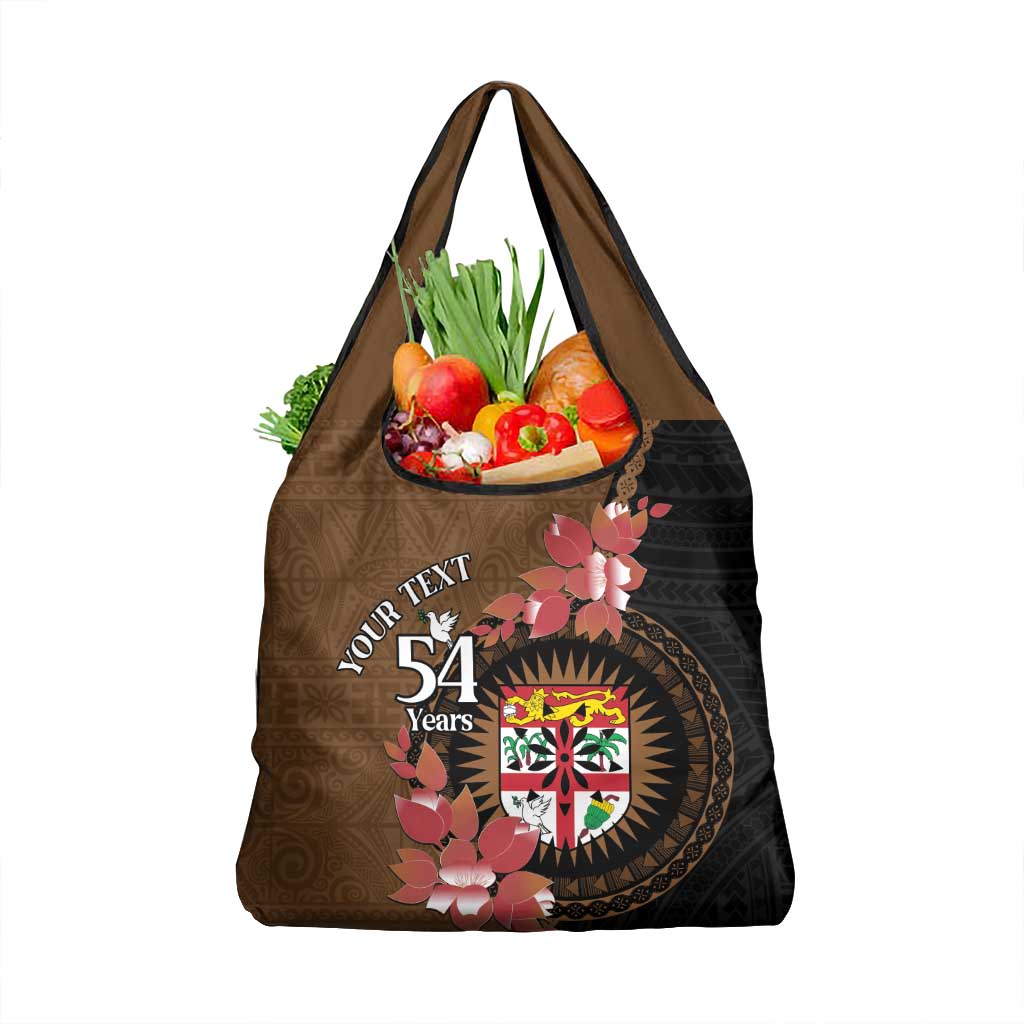 Personalised Fiji Day Grocery Bag Fijian Tapa Pattern Mix Tagimoucia - Brown Version