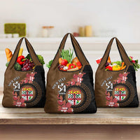 Personalised Fiji Day Grocery Bag Fijian Tapa Pattern Mix Tagimoucia - Brown Version LT14 3-pack One Size Brown - Polynesian Pride
