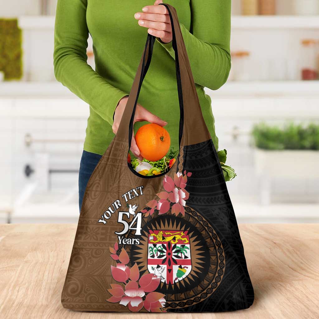 Personalised Fiji Day Grocery Bag Fijian Tapa Pattern Mix Tagimoucia - Brown Version LT14 - Polynesian Pride