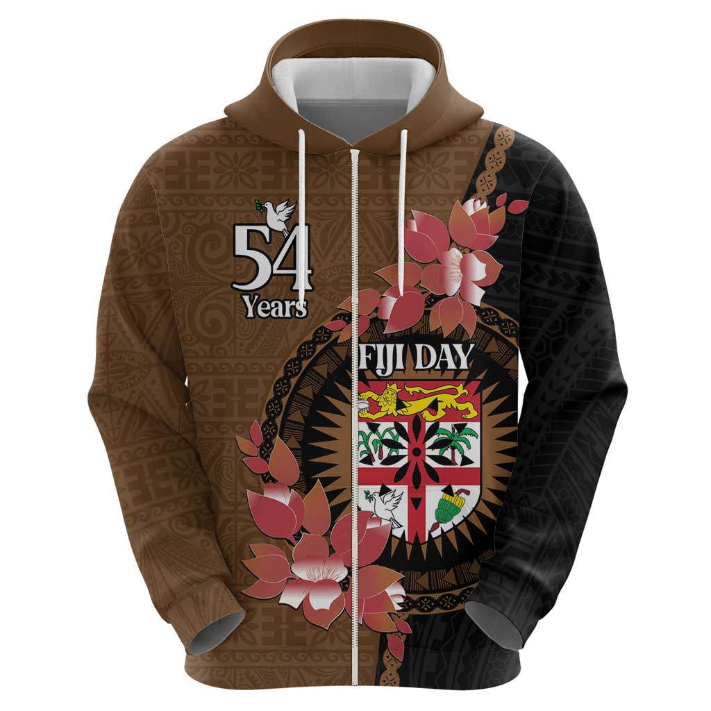 Personalised Fiji Day Hoodie Fijian Tapa Pattern Mix Tagimoucia - Brown Version
