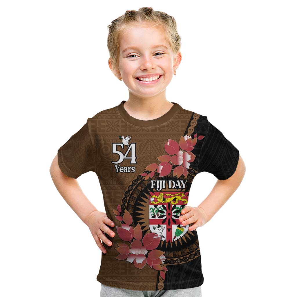 Personalised Fiji Day Kid T Shirt Fijian Tapa Pattern Mix Tagimoucia - Brown Version LT14 Brown - Polynesian Pride