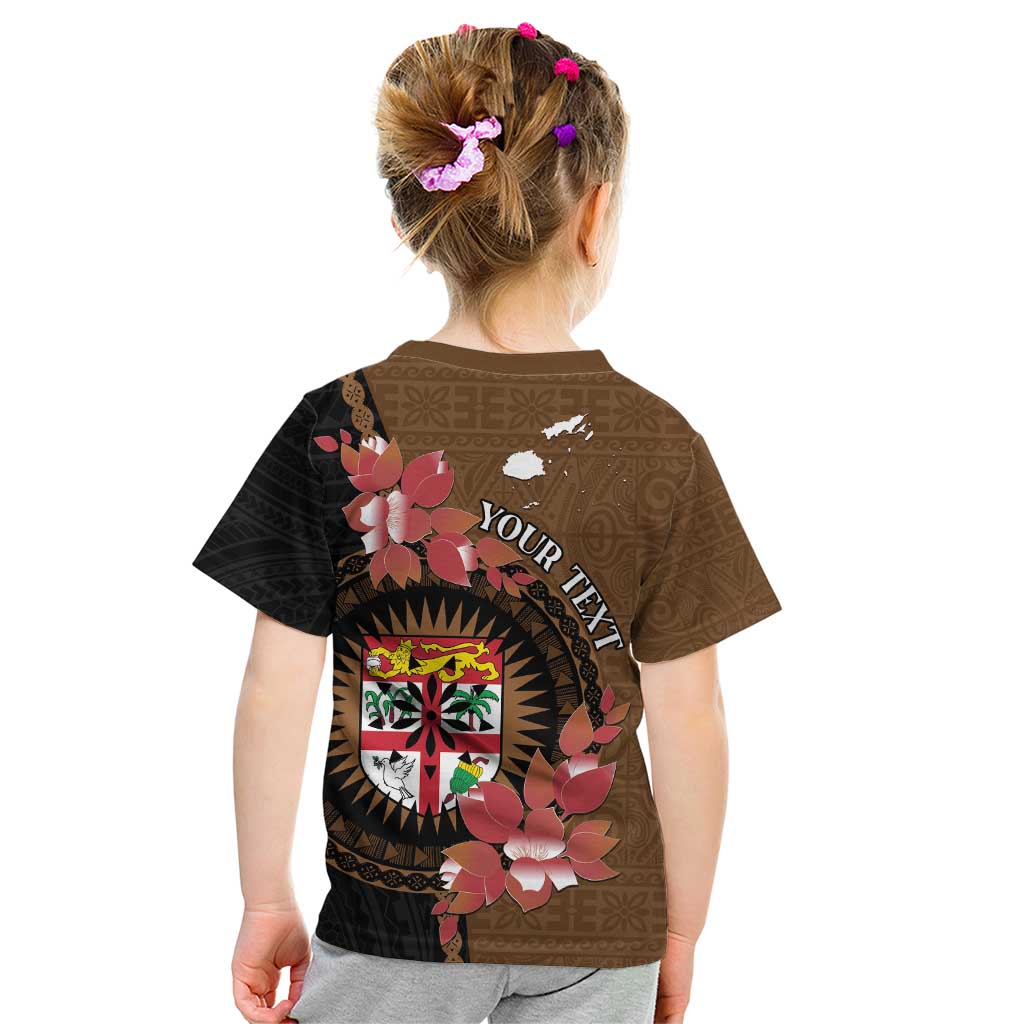 Personalised Fiji Day Kid T Shirt Fijian Tapa Pattern Mix Tagimoucia - Brown Version LT14 - Polynesian Pride