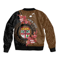 Personalised Fiji Day Sleeve Zip Bomber Jacket Fijian Tapa Pattern Mix Tagimoucia - Brown Version