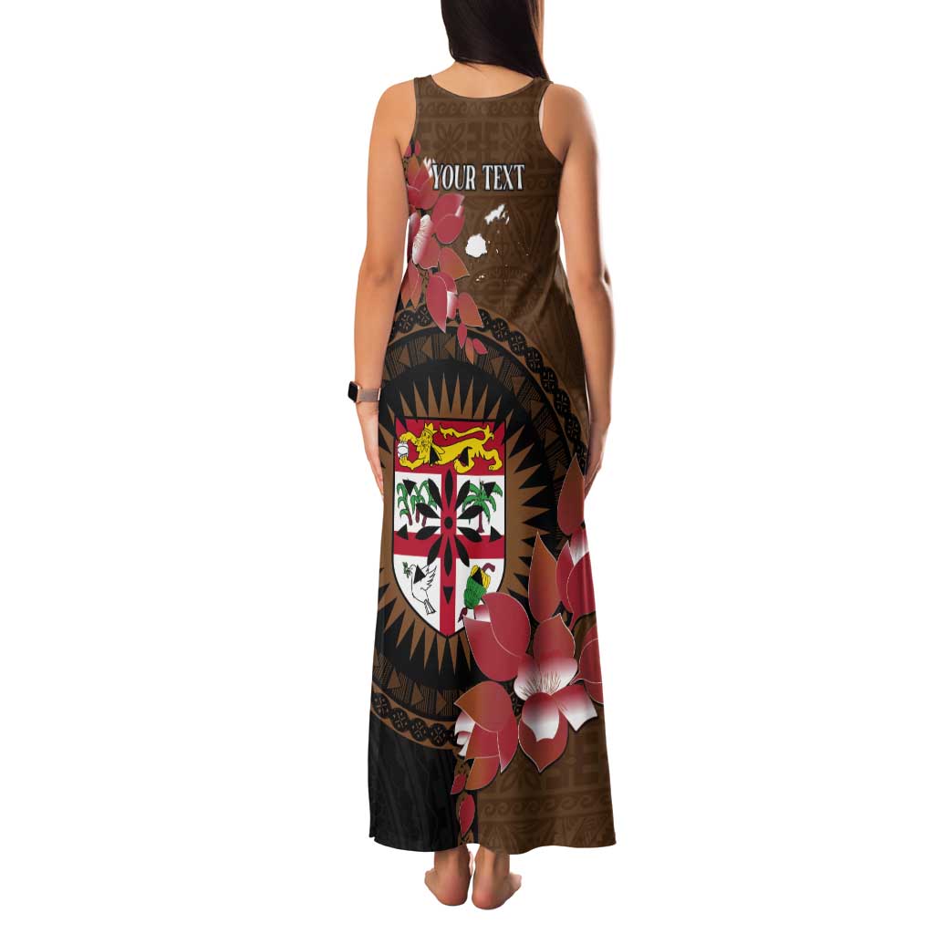 Personalised Fiji Day Tank Maxi Dress Fijian Tapa Pattern Mix Tagimoucia - Brown Version