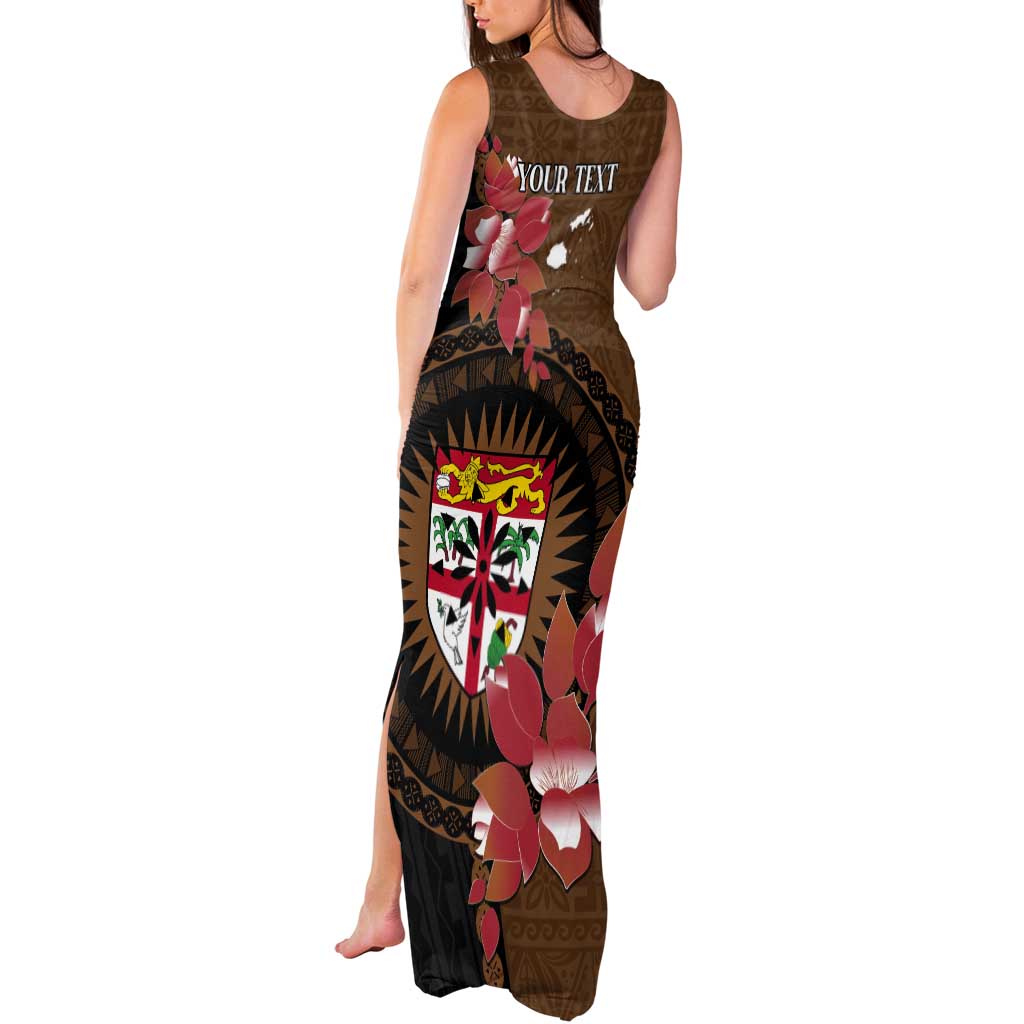 Personalised Fiji Day Tank Maxi Dress Fijian Tapa Pattern Mix Tagimoucia - Brown Version