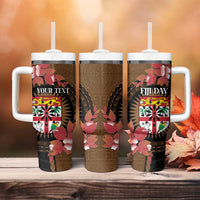 Personalised Fiji Day Tumbler With Handle Fijian Tapa Pattern Mix Tagimoucia - Brown Version