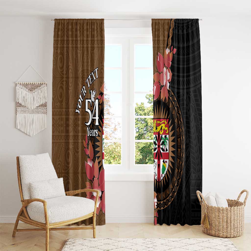 Personalised Fiji Day Window Curtain Fijian Tapa Pattern Mix Tagimoucia - Brown Version
