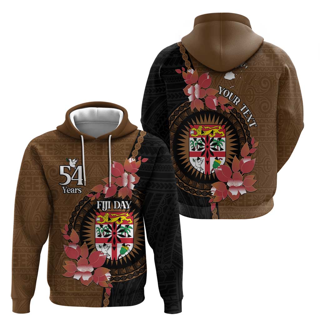 Personalised Fiji Day Zip Hoodie Fijian Tapa Pattern Mix Tagimoucia - Brown Version