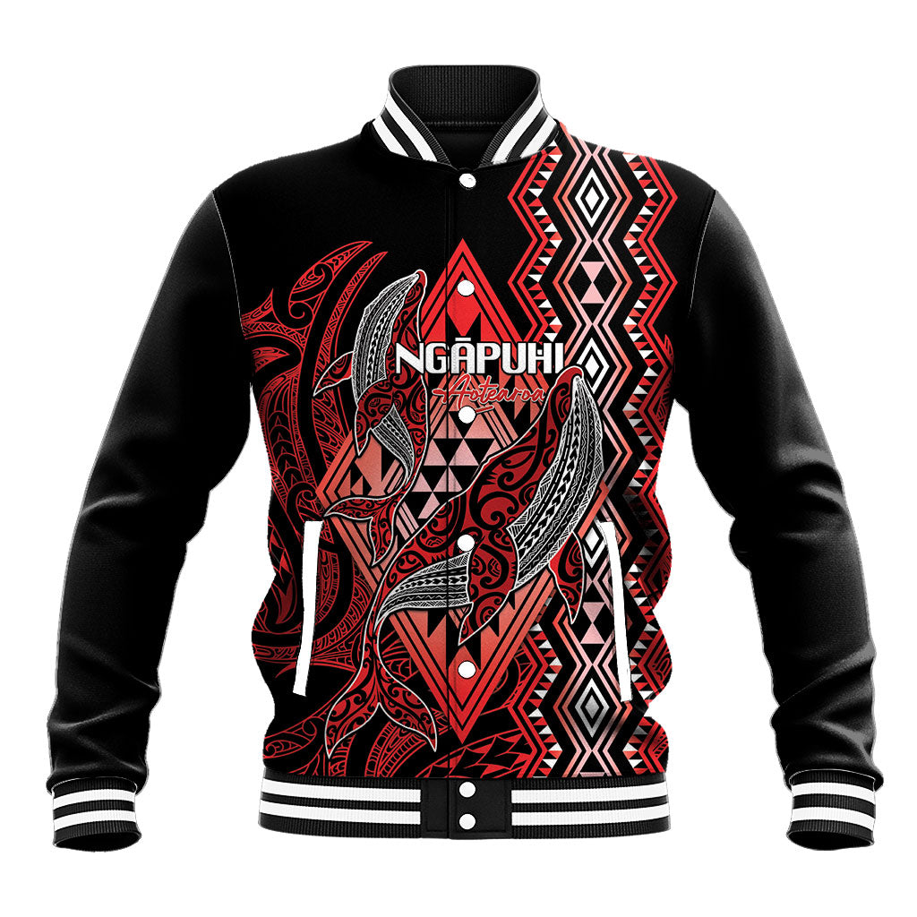 Aotearoa Iwi Ngapuhi Personalised Baseball Jacket NZ Maori Humpback Whale Taniko Motifs LT14 Unisex Red - Polynesian Pride