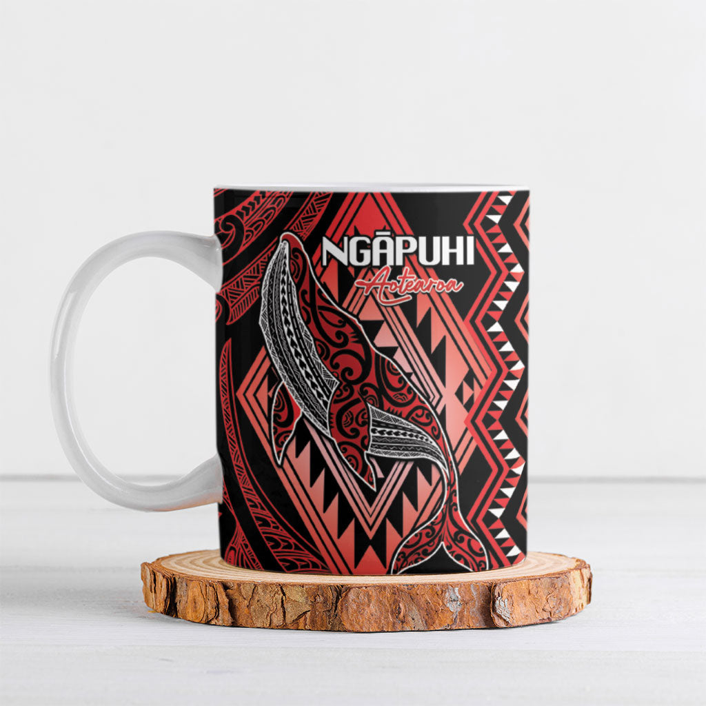 Aotearoa Iwi Ngapuhi Personalised Ceramic Mug NZ Maori Humpback Whale Taniko Motifs LT14 Red - Polynesian Pride