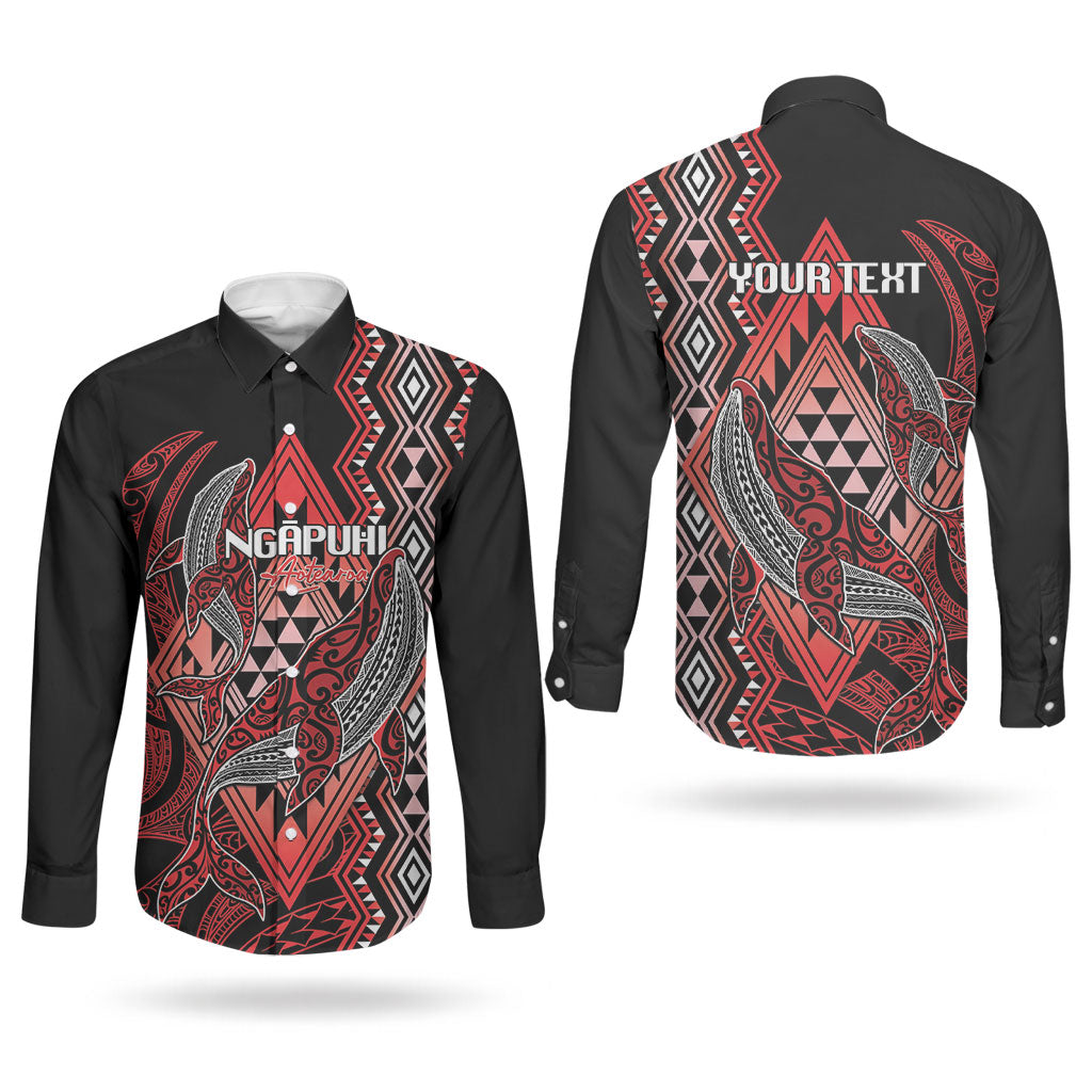Aotearoa Iwi Ngapuhi Personalised Couples Matching Mermaid Dress and Long Sleeve Button Shirt NZ Maori Humpback Whale Taniko Motifs LT14 - Polynesian Pride