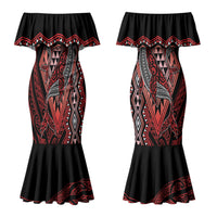 Aotearoa Iwi Ngapuhi Personalised Couples Matching Mermaid Dress and Long Sleeve Button Shirt NZ Maori Humpback Whale Taniko Motifs LT14 - Polynesian Pride
