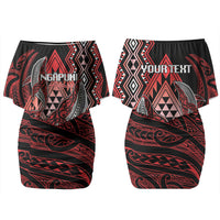 Aotearoa Iwi Ngapuhi Personalised Couples Matching Off Shoulder Short Dress and Long Sleeve Button Shirt NZ Maori Humpback Whale Taniko Motifs LT14 - Polynesian Pride