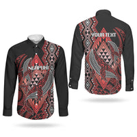 Aotearoa Iwi Ngapuhi Personalised Couples Matching Puletasi and Long Sleeve Button Shirt NZ Maori Humpback Whale Taniko Motifs LT14 - Polynesian Pride