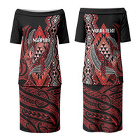 Aotearoa Iwi Ngapuhi Personalised Couples Matching Puletasi and Long Sleeve Button Shirt NZ Maori Humpback Whale Taniko Motifs LT14 - Polynesian Pride