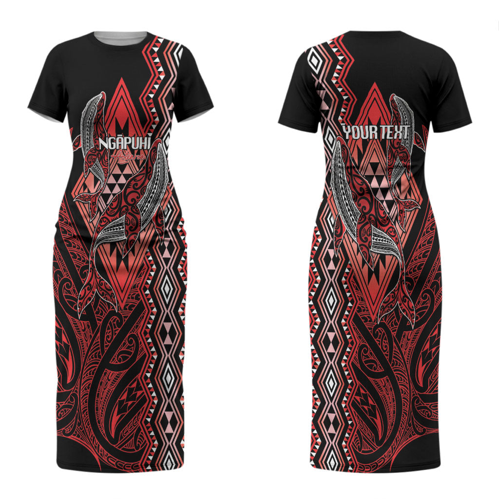 Aotearoa Iwi Ngapuhi Personalised Couples Matching Short Sleeve Bodycon Dress and Hawaiian Shirt NZ Maori Humpback Whale Taniko Motifs LT14 - Polynesian Pride
