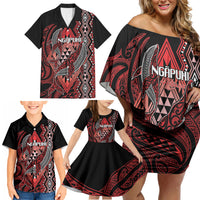 Aotearoa Iwi Ngapuhi Personalised Family Matching Off Shoulder Short Dress and Hawaiian Shirt NZ Maori Humpback Whale Taniko Motifs LT14 - Polynesian Pride