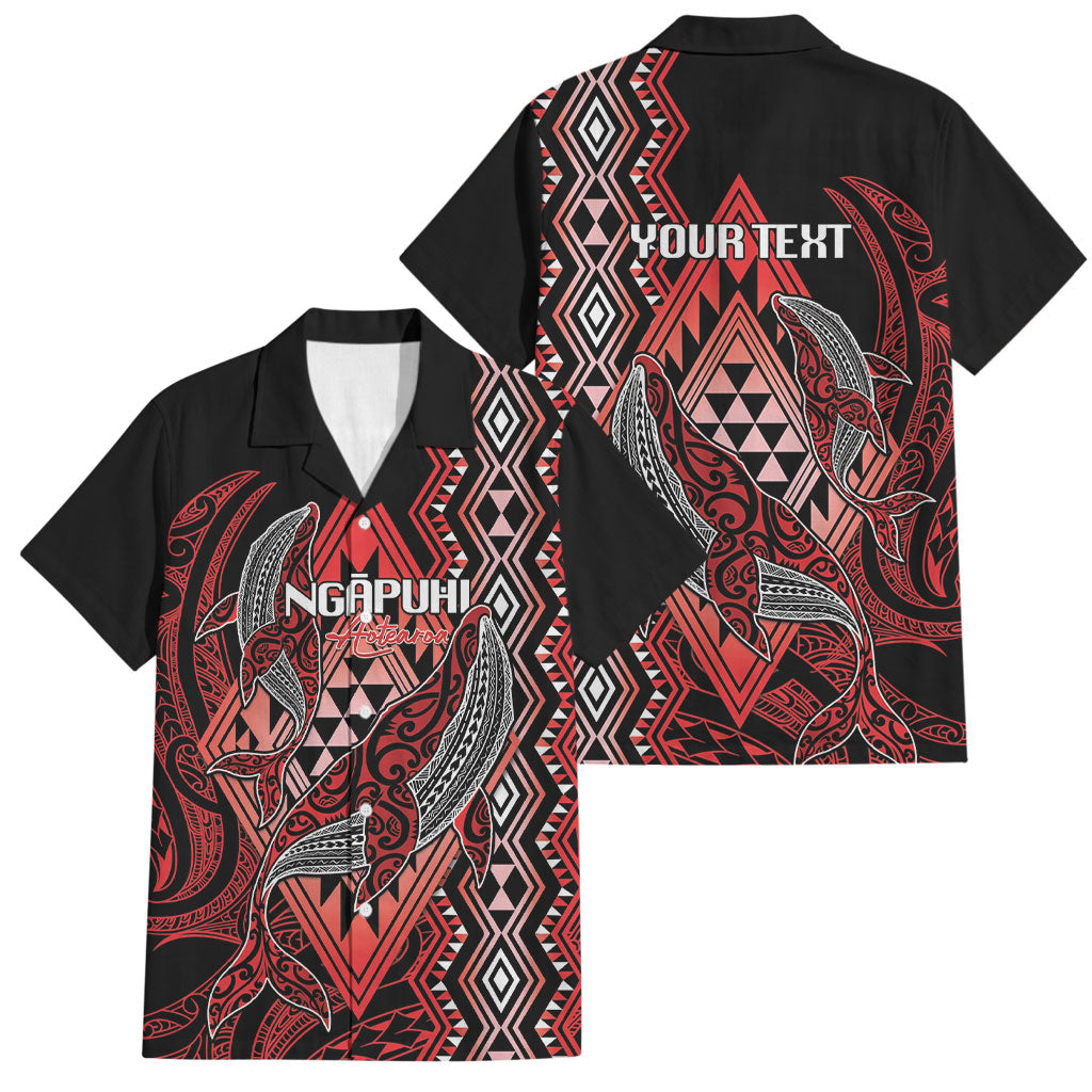 Aotearoa Iwi Ngapuhi Personalised Family Matching Off Shoulder Short Dress and Hawaiian Shirt NZ Maori Humpback Whale Taniko Motifs LT14 Dad's Shirt - Short Sleeve Red - Polynesian Pride