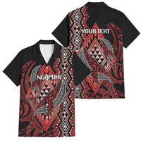 Aotearoa Iwi Ngapuhi Personalised Family Matching Off Shoulder Short Dress and Hawaiian Shirt NZ Maori Humpback Whale Taniko Motifs LT14 Dad's Shirt - Short Sleeve Red - Polynesian Pride