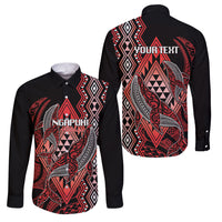 Aotearoa Iwi Ngapuhi Personalised Family Matching Off Shoulder Short Dress and Hawaiian Shirt NZ Maori Humpback Whale Taniko Motifs LT14 Dad's Shirt - Long Sleeve Red - Polynesian Pride