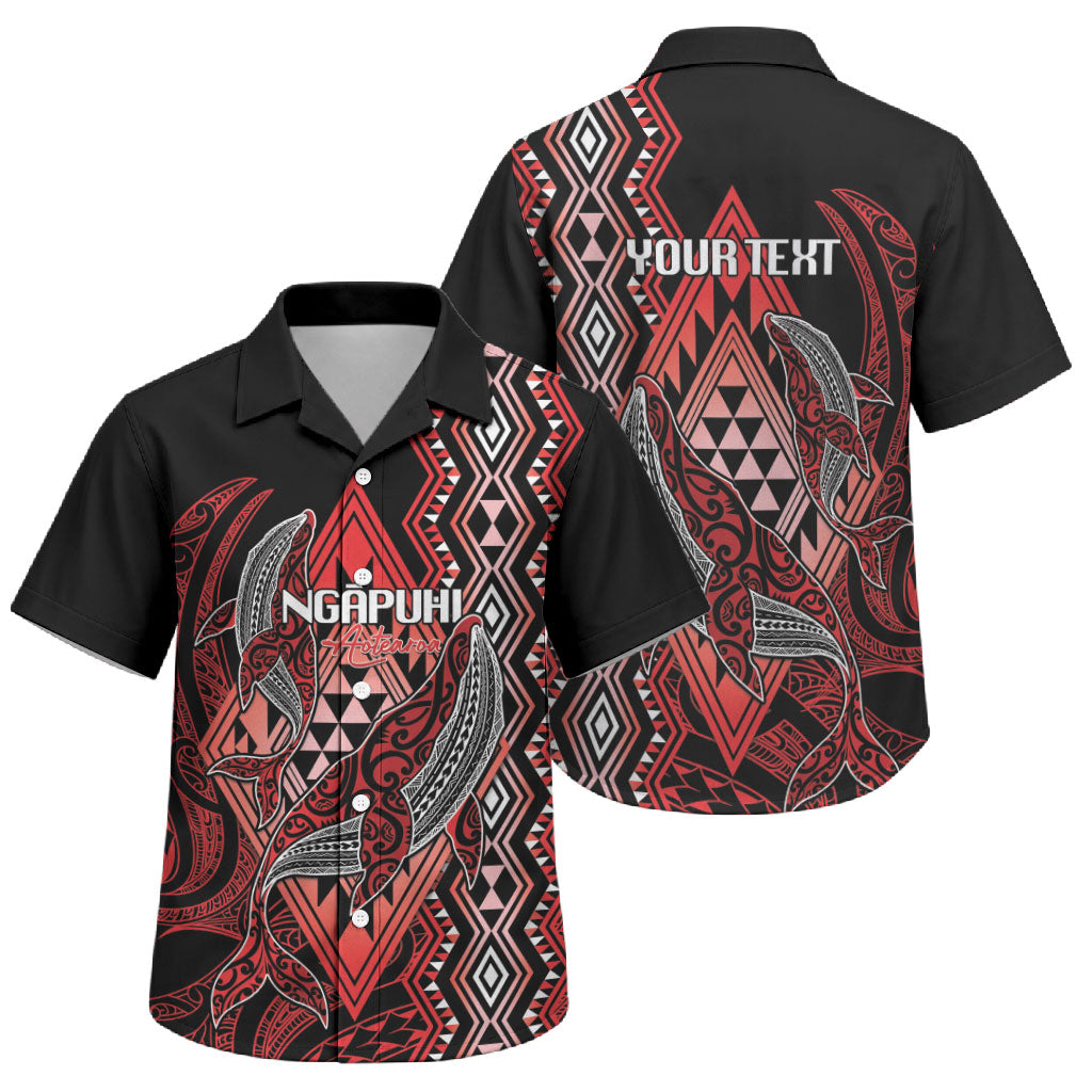 Aotearoa Iwi Ngapuhi Personalised Family Matching Off Shoulder Short Dress and Hawaiian Shirt NZ Maori Humpback Whale Taniko Motifs LT14 Son's Shirt Red - Polynesian Pride