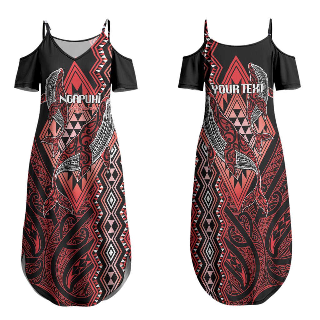Aotearoa Iwi Ngapuhi Personalised Family Matching Summer Maxi Dress and Hawaiian Shirt NZ Maori Humpback Whale Taniko Motifs LT14 Mom's Dress Red - Polynesian Pride