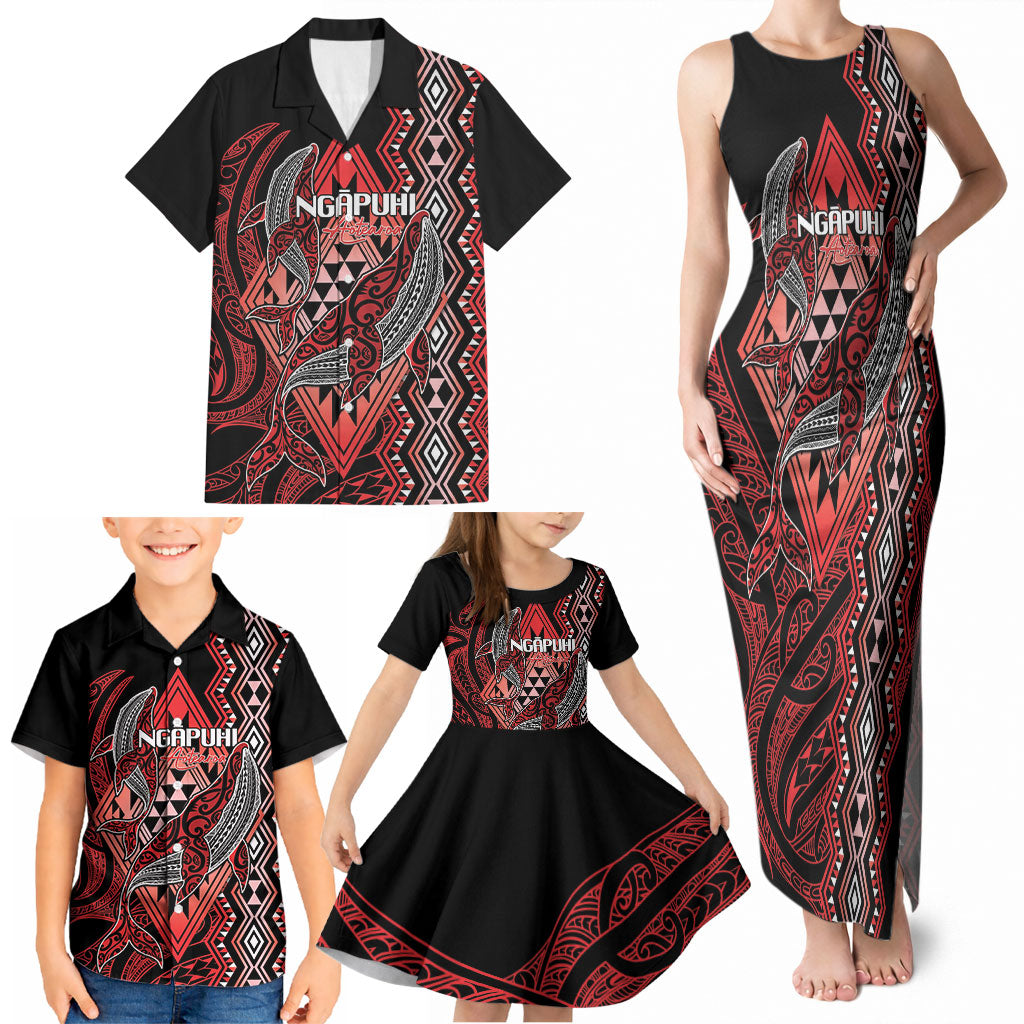 Aotearoa Iwi Ngapuhi Personalised Family Matching Tank Maxi Dress and Hawaiian Shirt NZ Maori Humpback Whale Taniko Motifs LT14 - Polynesian Pride