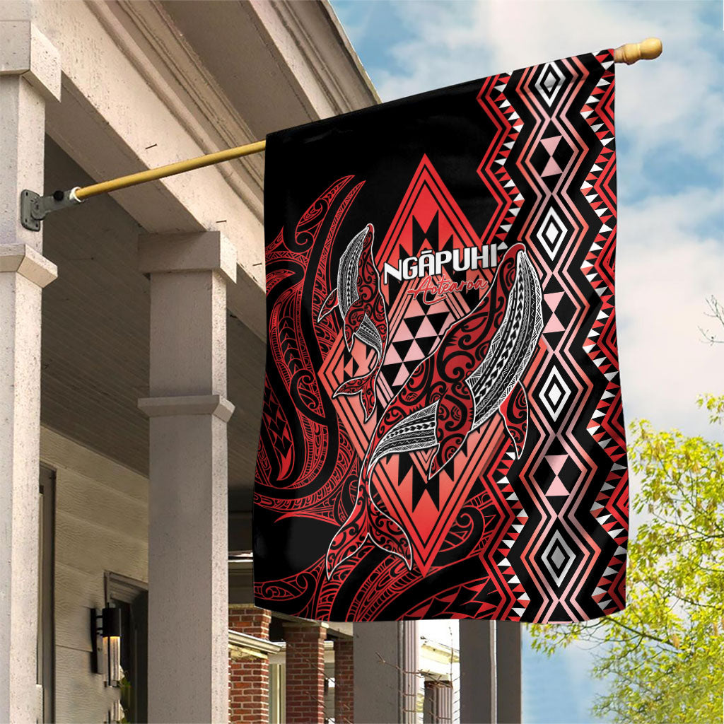 Aotearoa Iwi Ngapuhi Garden Flag NZ Maori Humpback Whale Taniko Motifs LT14 House Flag Red - Polynesian Pride