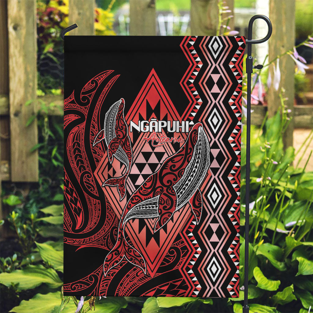 Aotearoa Iwi Ngapuhi Garden Flag NZ Maori Humpback Whale Taniko Motifs LT14 Garden Flag Red - Polynesian Pride