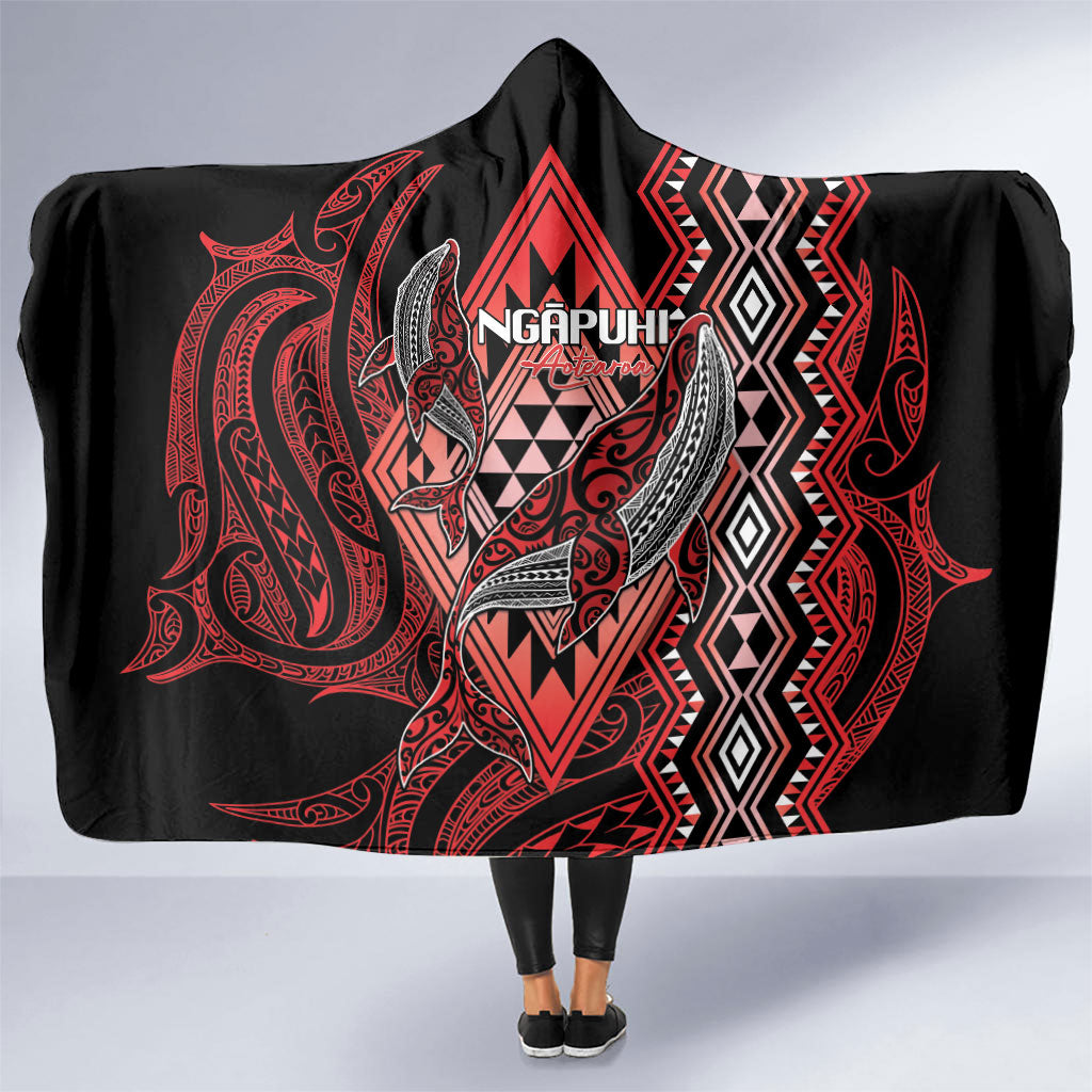 Aotearoa Iwi Ngapuhi Hooded Blanket NZ Maori Humpback Whale Taniko Motifs LT14 One Size Red - Polynesian Pride