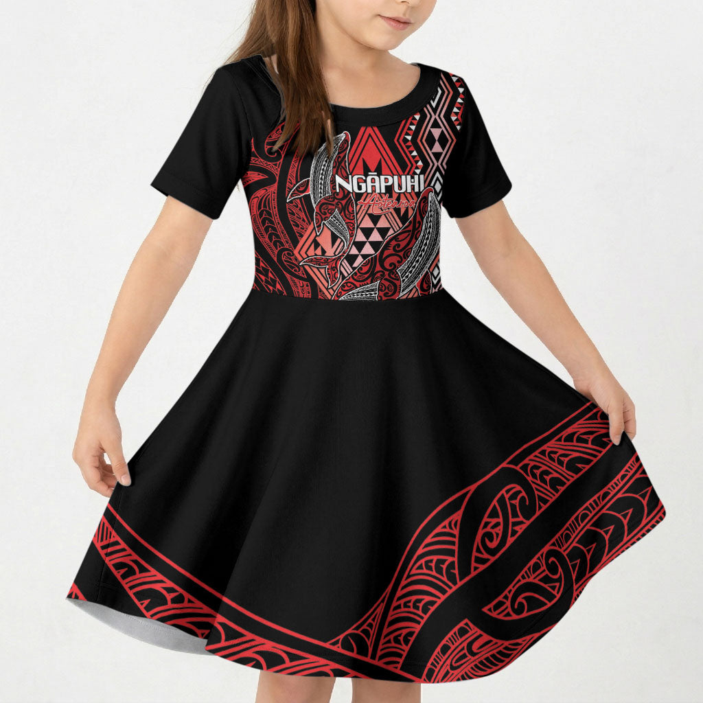 Aotearoa Iwi Ngapuhi Personalised Kid Short Sleeve Dress NZ Maori Humpback Whale Taniko Motifs LT14 KID Red - Polynesian Pride