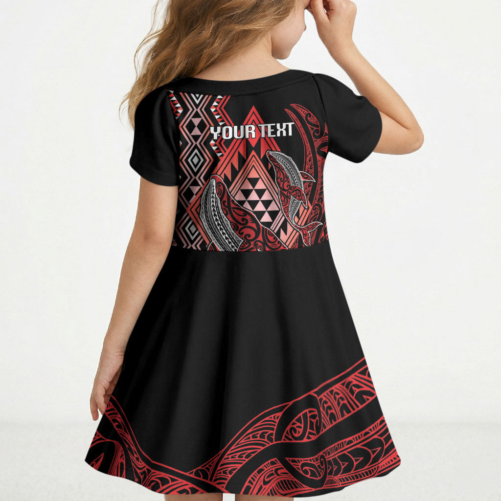 Aotearoa Iwi Ngapuhi Personalised Kid Short Sleeve Dress NZ Maori Humpback Whale Taniko Motifs LT14 - Polynesian Pride