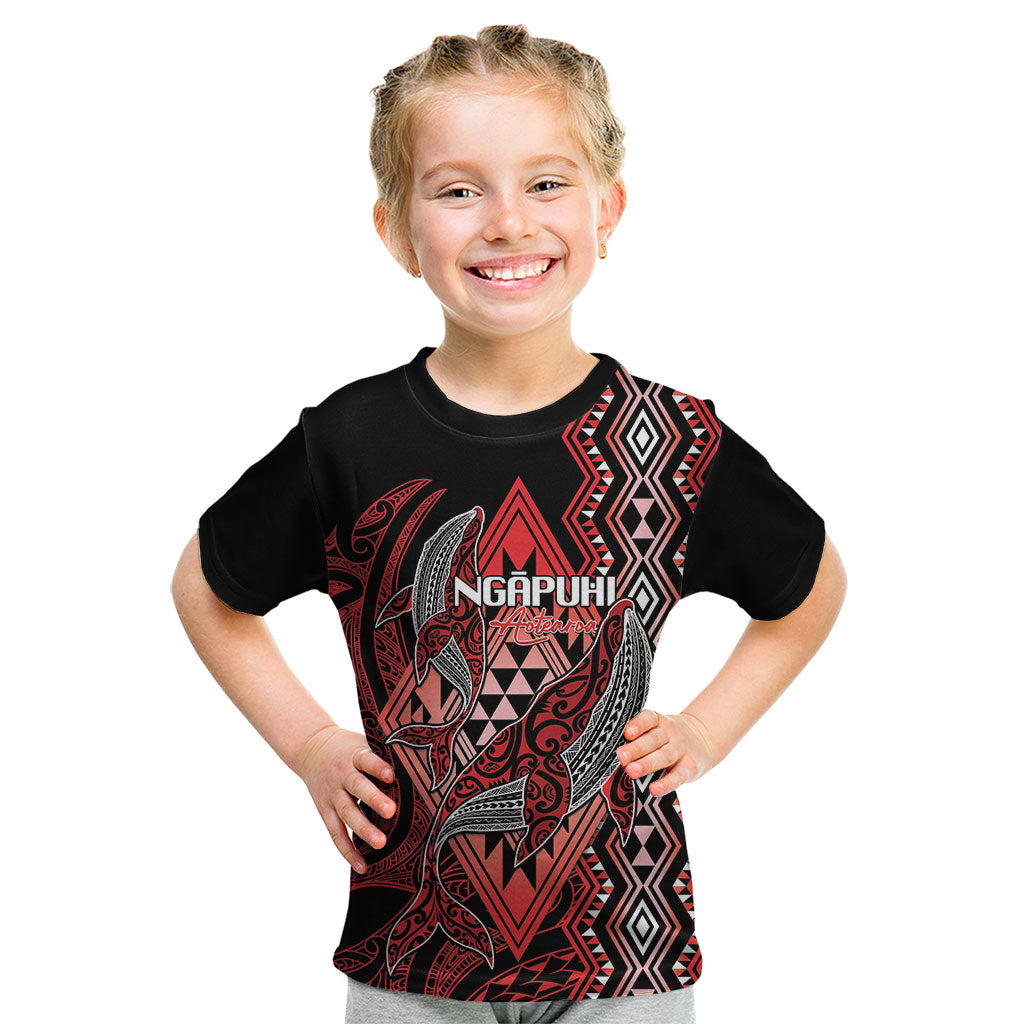 Aotearoa Iwi Ngapuhi Personalised Kid T Shirt NZ Maori Humpback Whale Taniko Motifs LT14 Red - Polynesian Pride
