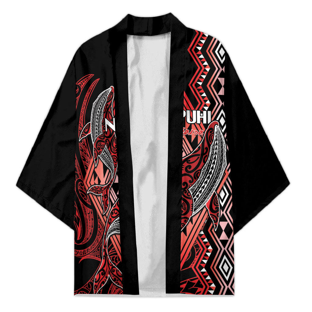 Aotearoa Iwi Ngapuhi Personalised Kimono NZ Maori Humpback Whale Taniko Motifs LT14 Unisex Red - Polynesian Pride