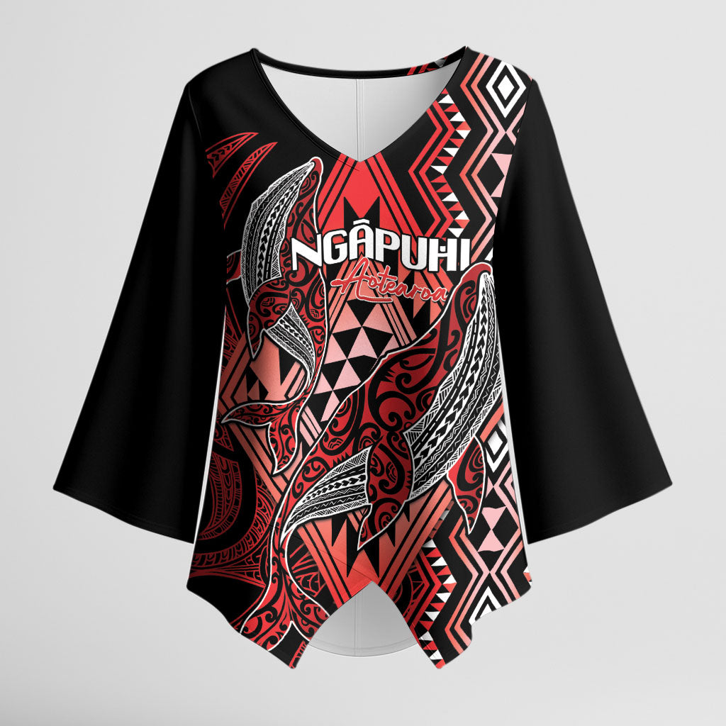 Aotearoa Iwi Ngapuhi Personalised Kimono Sleeve Blouse NZ Maori Humpback Whale Taniko Motifs LT14 Female Red - Polynesian Pride