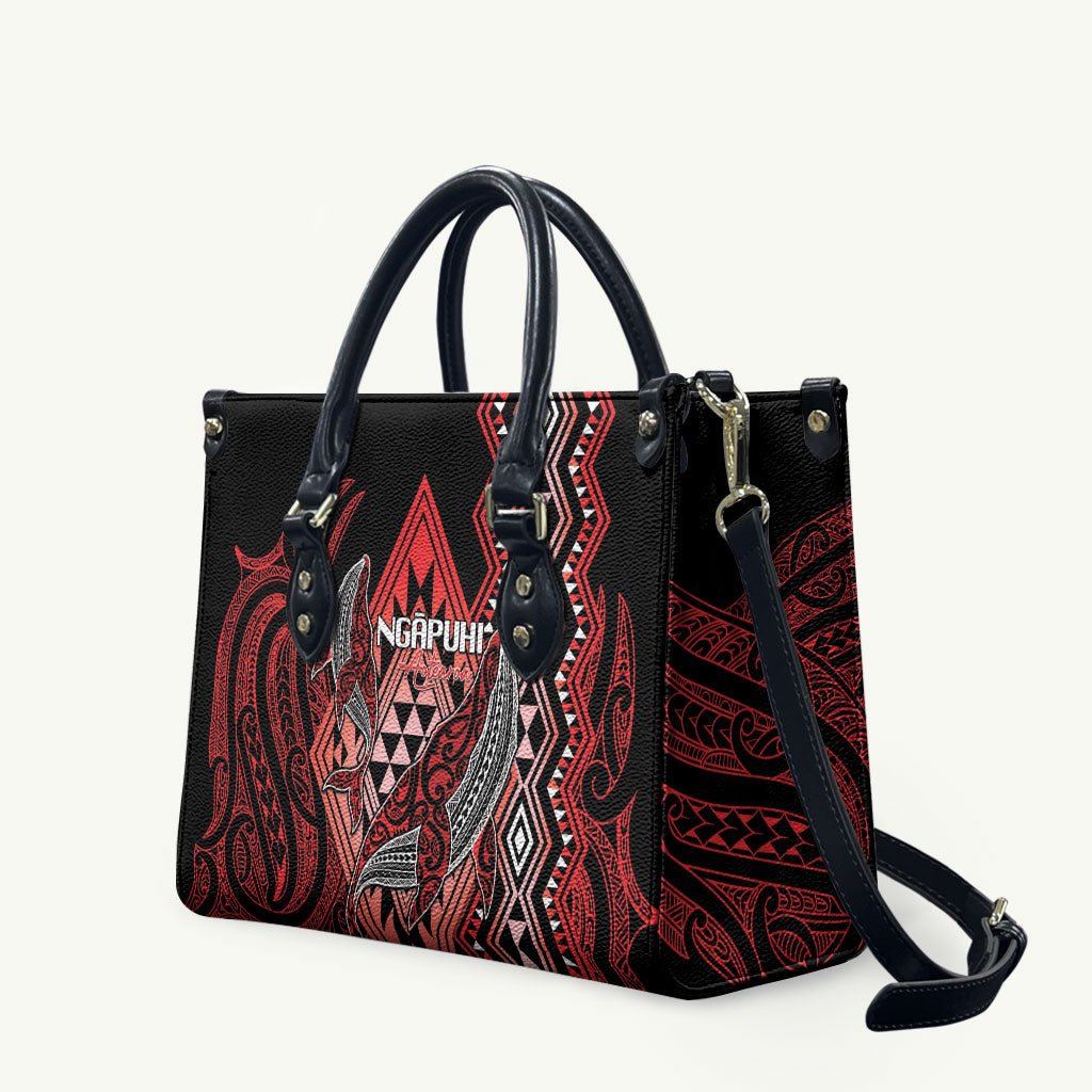 Aotearoa Iwi Ngapuhi Leather Bag NZ Maori Humpback Whale Taniko Motifs LT14 Red - Polynesian Pride
