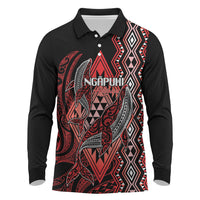 Aotearoa Iwi Ngapuhi Personalised Long Sleeve Polo Shirt NZ Maori Humpback Whale Taniko Motifs LT14 Red - Polynesian Pride