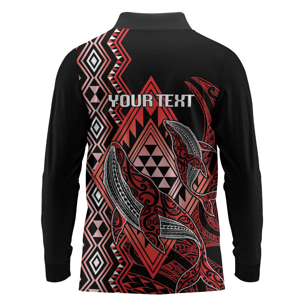 Aotearoa Iwi Ngapuhi Personalised Long Sleeve Polo Shirt NZ Maori Humpback Whale Taniko Motifs LT14 - Polynesian Pride