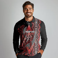Aotearoa Iwi Ngapuhi Personalised Long Sleeve Polo Shirt NZ Maori Humpback Whale Taniko Motifs LT14 - Polynesian Pride