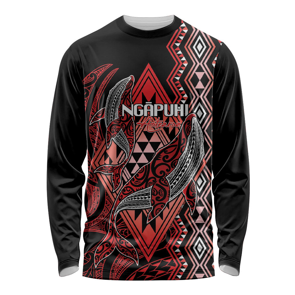 Aotearoa Iwi Ngapuhi Personalised Long Sleeve Shirt NZ Maori Humpback Whale Taniko Motifs LT14 Unisex Red - Polynesian Pride