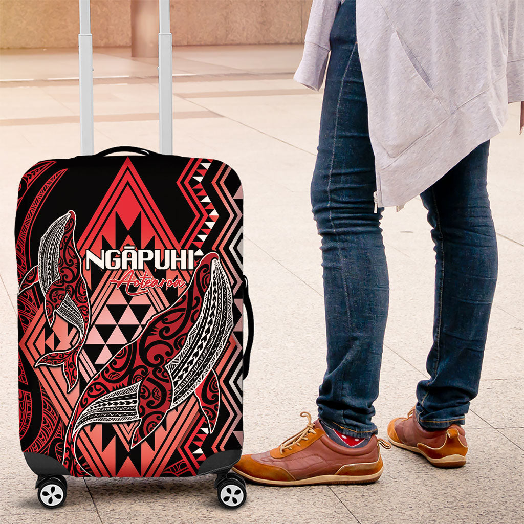 Aotearoa Iwi Ngapuhi Luggage Cover NZ Maori Humpback Whale Taniko Motifs LT14 Red - Polynesian Pride