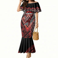 Aotearoa Iwi Ngapuhi Personalised Mermaid Dress NZ Maori Humpback Whale Taniko Motifs LT14 Women Red - Polynesian Pride