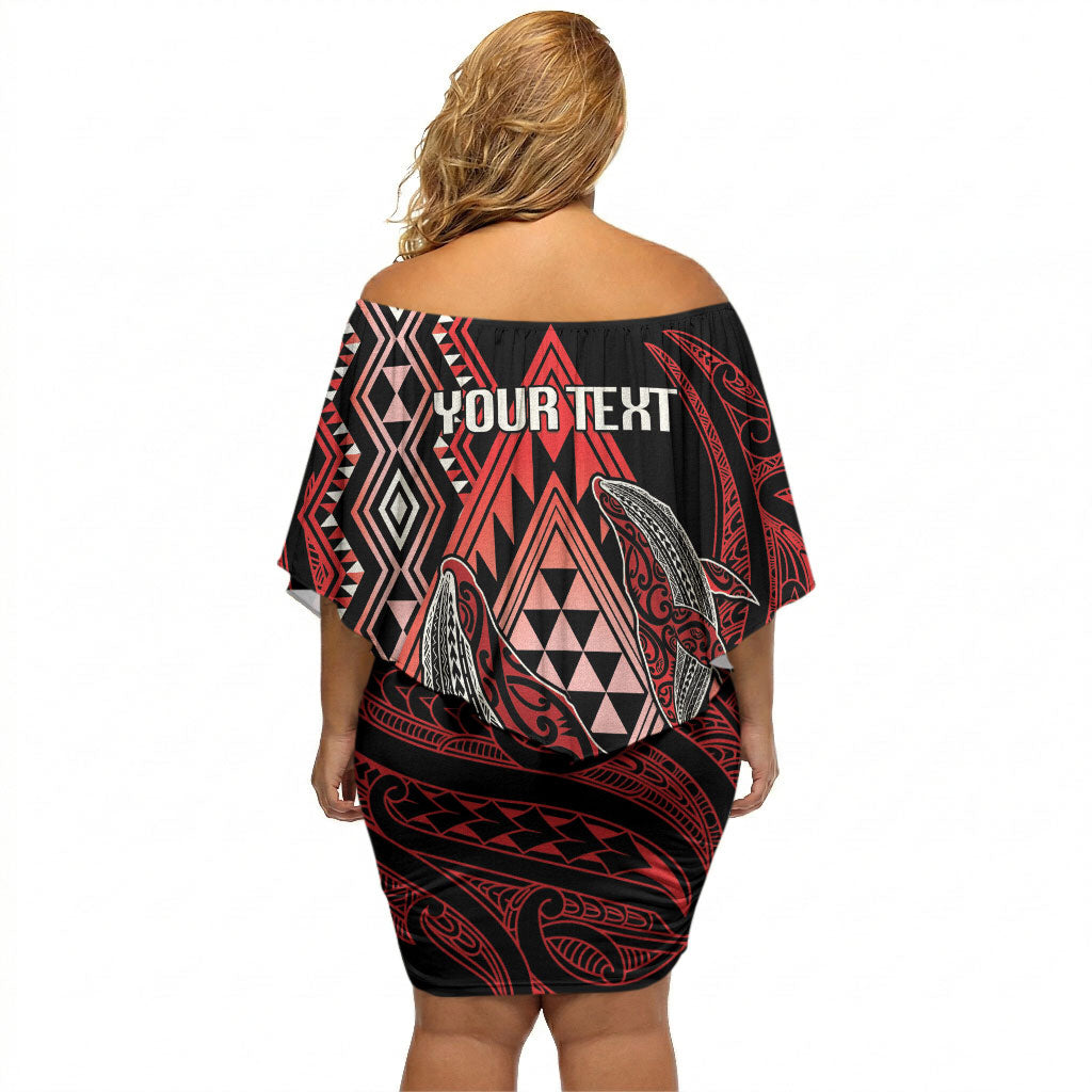 Aotearoa Iwi Ngapuhi Personalised Off Shoulder Short Dress NZ Maori Humpback Whale Taniko Motifs LT14 - Polynesian Pride