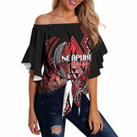 Aotearoa Iwi Ngapuhi Personalised Off Shoulder Wrap Waist Top NZ Maori Humpback Whale Taniko Motifs LT14 Red - Polynesian Pride