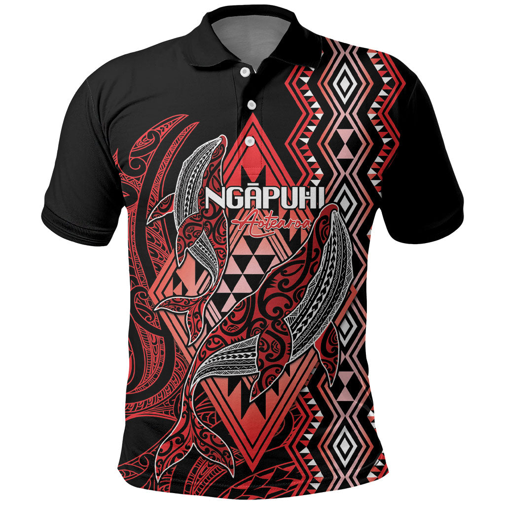 Aotearoa Iwi Ngapuhi Personalised Polo Shirt NZ Maori Humpback Whale Taniko Motifs LT14 Red - Polynesian Pride